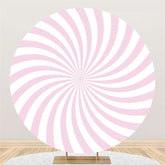 Lofaris Simple Pink White Stripe Happy Birthday Round Backdrop